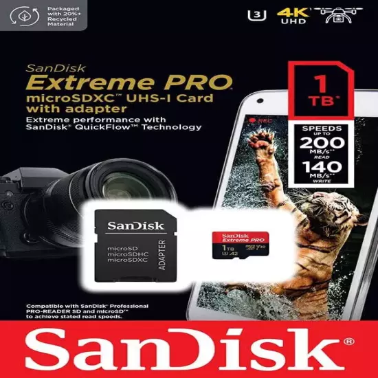 SanDisk 1TB Extreme Pro microSDXC UHS-I U3 A2 200MB/s V30 Memory Card