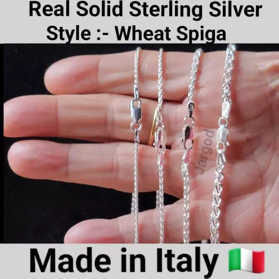 Real Solid 925 Sterling Silver Wheat Spiga Rope Chain Necklace Italy Jargod