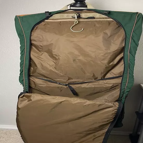 80s 90s LL BEAN Green Canvas Leather Folding Garment Carrying Bag Travel Vintage