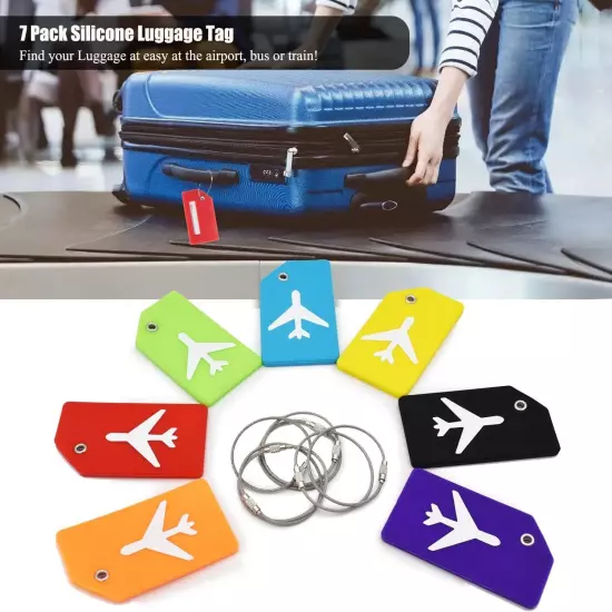 7 Pack Silicone Luggage Tag Baggage Handbag Travel Suitcase Tags with Name ID