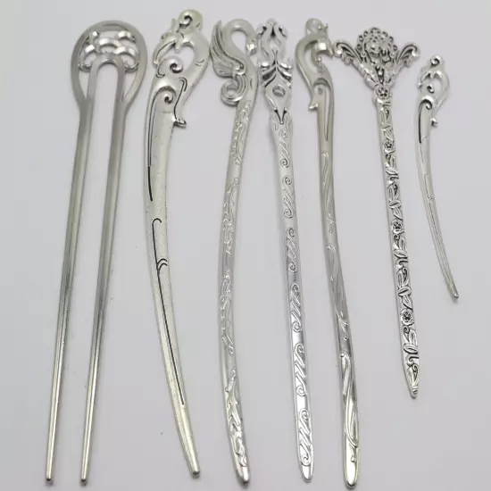 5 Pcs Tibet Silver Metal Hair Forks Traditional Hair Stick Chopstick Chignon Pin