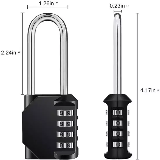 Long Shackle Padlock, 4 Digit Combination Lock & Travel Lock 2 Pack, TSA Approve