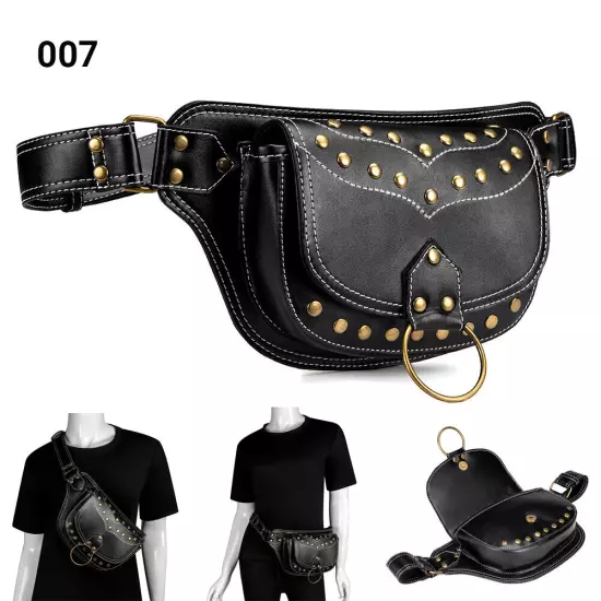 Rock PU Leather Shoulder Motorcycle Skull Bag Waist Pack Bag Handbag Leg Purse