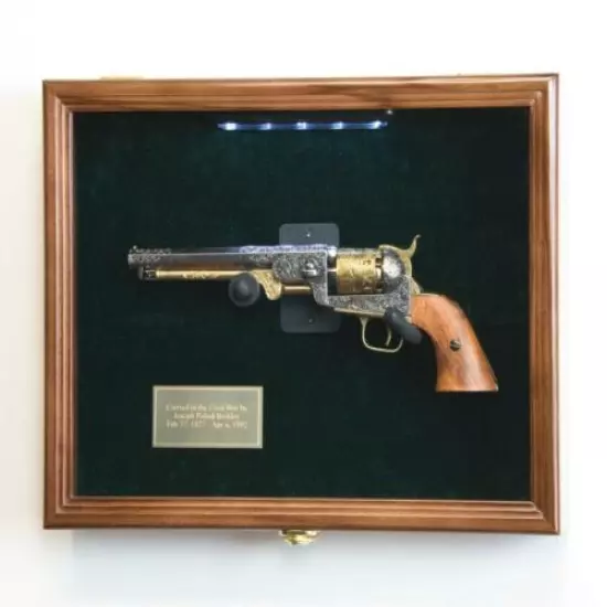 Gun Display Case 2 Guns Walnut LED Light Wood USA Handgun Pistol Revolver Lock 