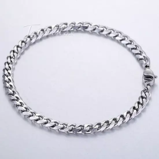 5mm 7inch Mens Chain Boys Silver Curb Cuban Link Stainless Steel Bracelet Gift