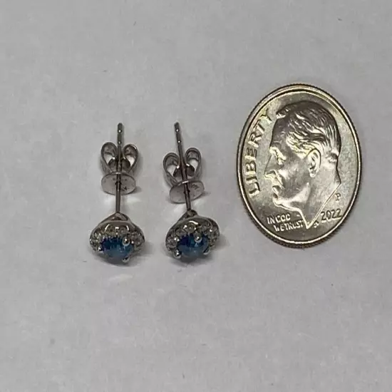 14K WHITE GOLD BLUE DIAMOND HALO EARRINGS 1.84G (TDW034765)