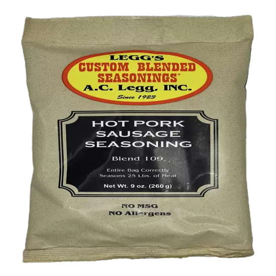 AC Legg's Hot Pork Sausage Seasoning Blend 109 - 9 oz Package Seasons 25 lbs