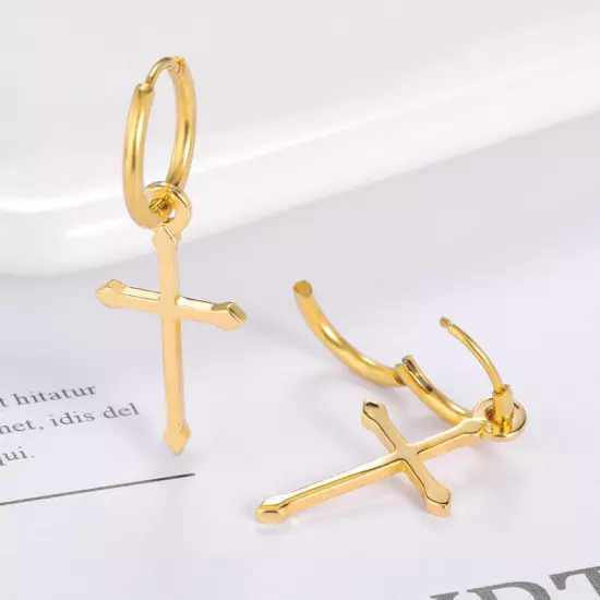 Fashion 18k Gold Plated Cross Dangle Drop Earring Women Jewelry Gift Accessories