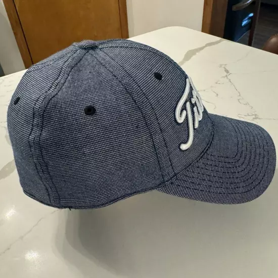 Titleist Hat Fitted Mens Small Medium Blue White Script Plain Logo Golf Cap