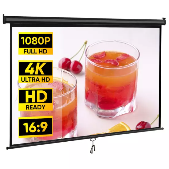 80" Projection Screen Portable 16:9 HD 4K Movie Screen Pull Down Indoor Outdoor