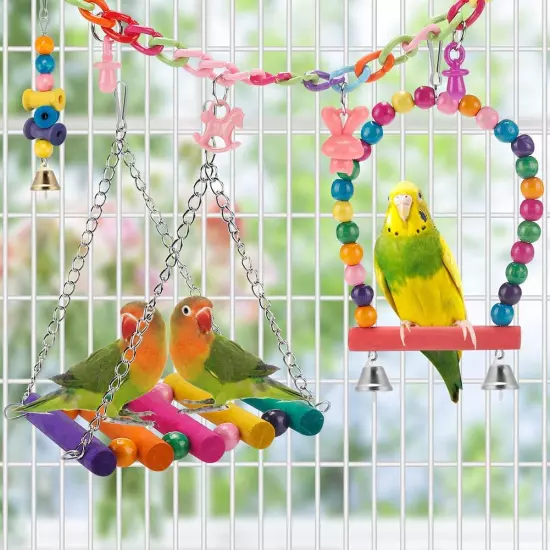 Bird Parakeet Toys,Swing Hanging Standing Chewing Toy Hammock Climbing Ladder Bi