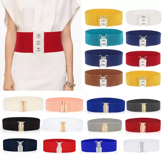 Women Wide Elastic Waist Belt Dress Elastic Stretch Corset Buckle Waistband *