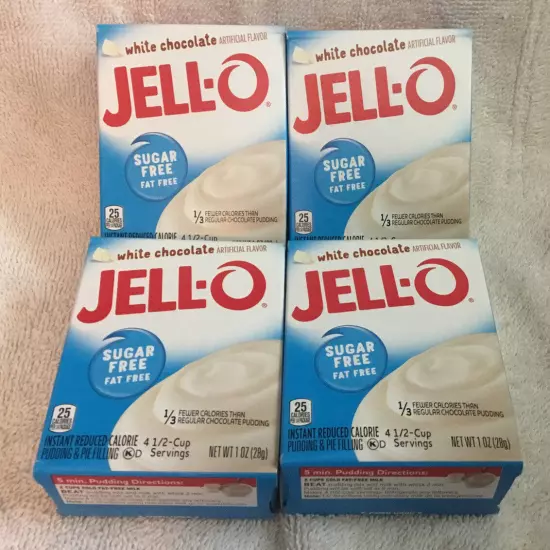 Jello Sugar-free Instant Pudding & Pie Filling, White Chocolate. 4 Boxes