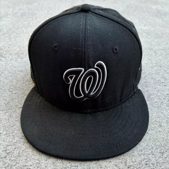 New Era Washington Nationals 59FIFTY Black Logo Wool Hat 7 3/4