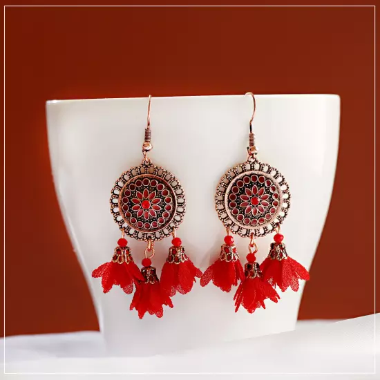 Fashion Women Bohemian Earrings Long Tassel Fringe Drop Dangle Ear Stud Jewelry