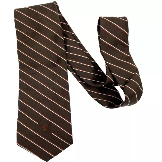 Yves Saint Laurent YSL Paris Brown Striped Vintage Necktie Silk Tie 3" x 58"