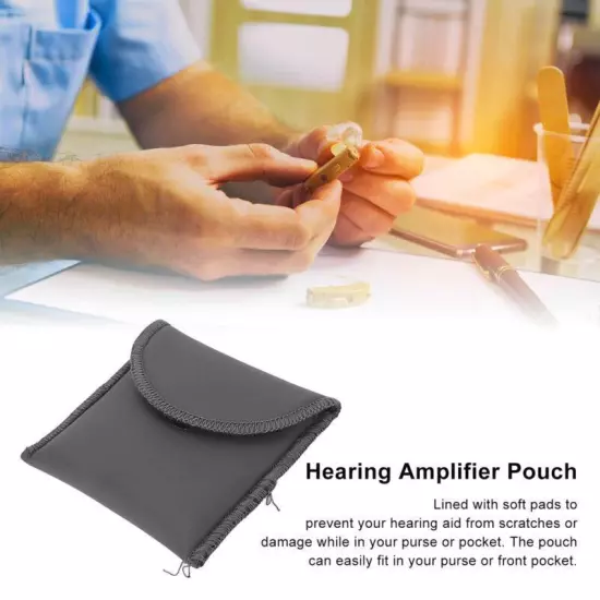 Portable PU Leather Hearing Aid Black Pocket Size Case for Amplifiers