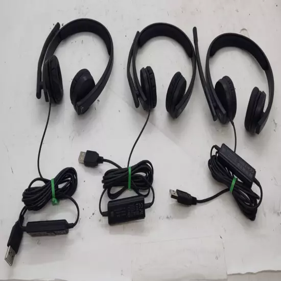 Lot of 3 LOGITECH USB HEADSET WIRED MODEL A-00064 DOUBLE EAR PIECE BLACK