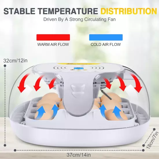 16-35 Eggs Incubator w/Automatic Water Top-up,Auto Turning,Egg Candler 360°View~