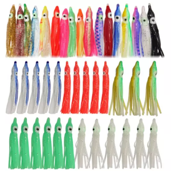 60Pcs Octopus Squid Skirt Lures Bait Saltwater Fishing Soft Lure 2inch-4.72inch