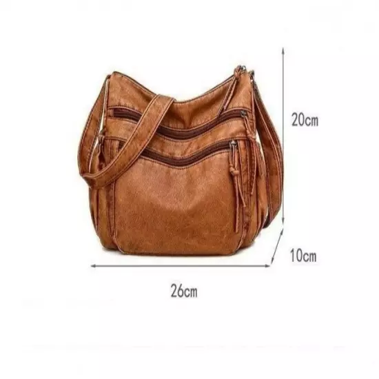 Women New Genuine Leather Brown Purse Shoulder Bag Pockets Cross Body Handbag