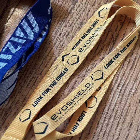 Set of 2 NWOT Lanyards 17" Blue MIZUNO & 19" Yellow EVOSHIELD Baseball NWOT