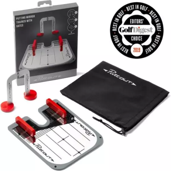 PuttOUT Putting Mirror Trainer & Alignment Gate Training Aid Carry Bag Red Gray