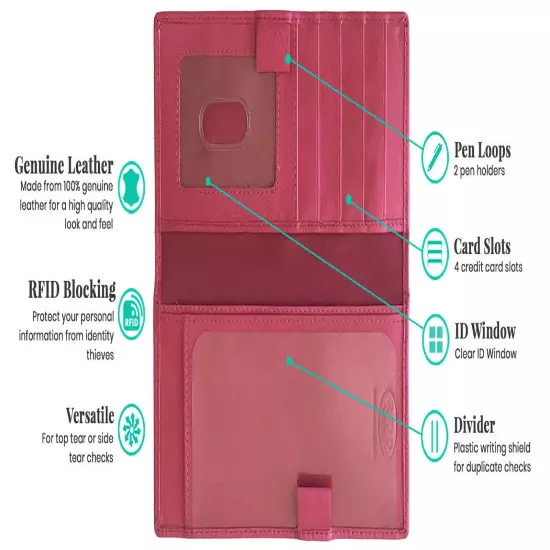 RFID Leather Checkbook Cover With Credit Card Slots and Pen Holder