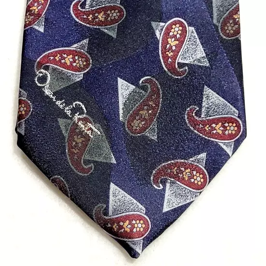 Oscar De La Renta Blue Business and Casual Necktie Blue with Paisley on Diamonds