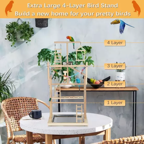 Pet Parrot Playstand Parrots Bird Playground Bird Play Stand Wood Perch Gym Play