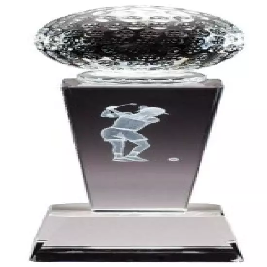 CRYSTAL GOLF TROPHY W/SATIN LINED PRESENTATION BOX FREE ENGRAVING M~CRY213