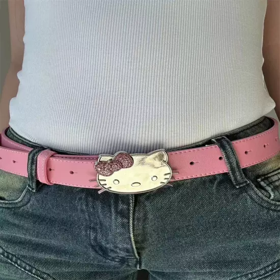 105cm Hello Kitty Belt Pink Rhinestone Sanrio Girly Cartoon Pu Leather Belt