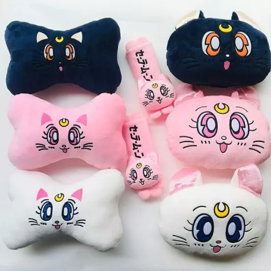 Sailor Moon Cat Neck Pillows soft Car belts Headrest Seat Head Cushion