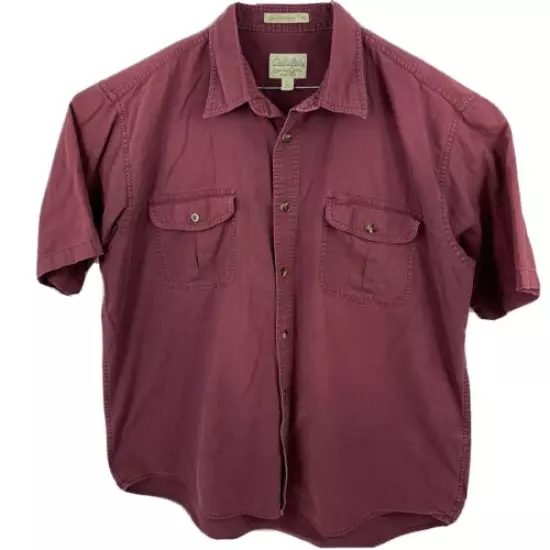 Cabelas Mens L Red Tactical Safari Short Sleeve Button Up Shirt Hunting Fishing