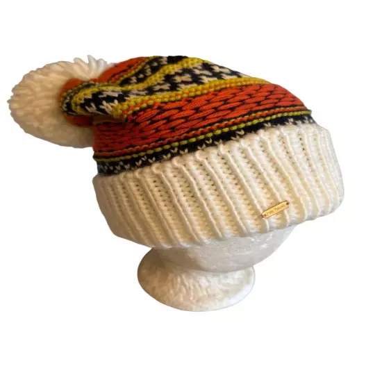 Free People Colorful Knit Pom-Pom Winter Beanie Hat By Desigual