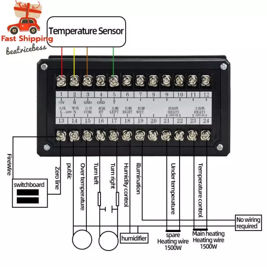 Automatic Egg Incubator Controller Thermostat Temperature Humidity Sensor XM-18S