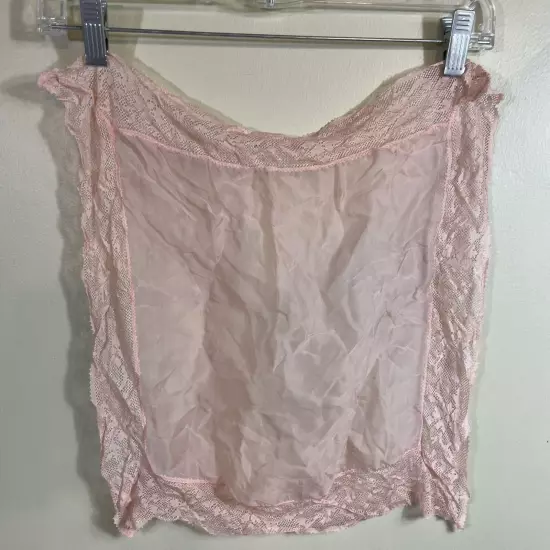 1950's Vintage Light Pink Silk Chiffon Scarf Lace Edging Trim Square Sheer