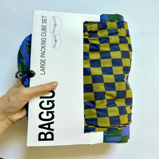 NEW! Baggu *LARGE* PACKING CUBE SET in “Jewel Checks” — Washable Recycled Nylon