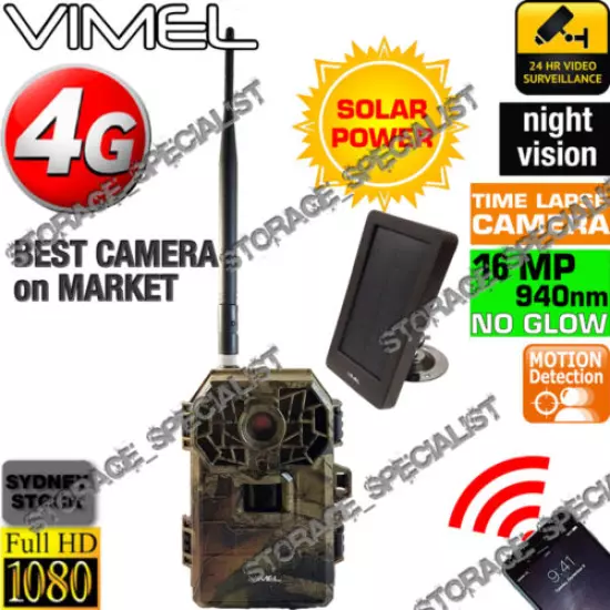 4G Trail Camera Solar Panel Home Security Hunting Wireless IR 