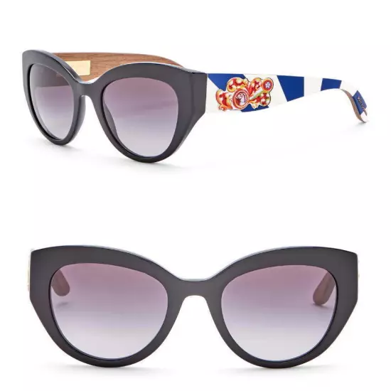 Dolce Gabbana Cat Eye Horse Emblem Sunglasses Colorful Arms Black Front 52-21-14