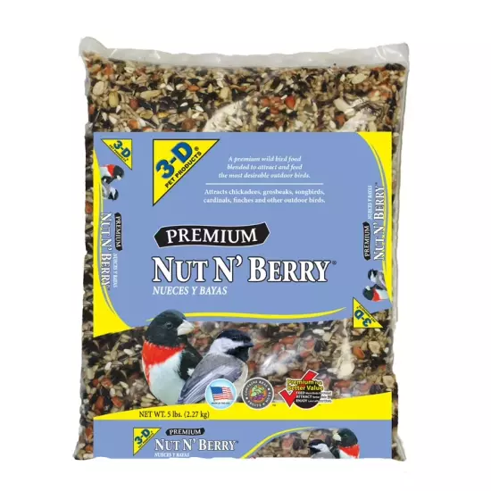 3-D Pet Products Premium Nut N' Berry Blend Dry Wild Bird Food, 5 lb., 1 Pack