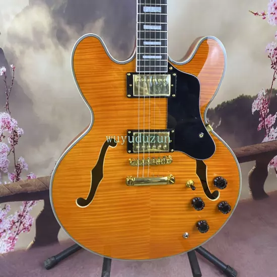 Customized ES335 Semi-hollow Electric Guitar Flame maple top HH pickup in stock