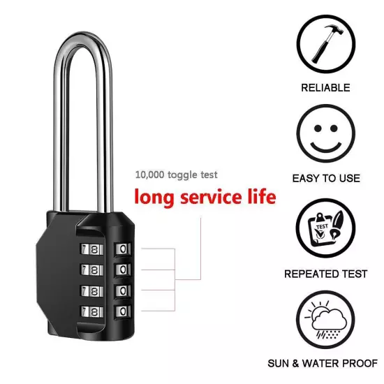 2 Pack ® 2.6 Inch Long Shackle Combination Lock 4 Digit Outdoor Waterproof Pa...