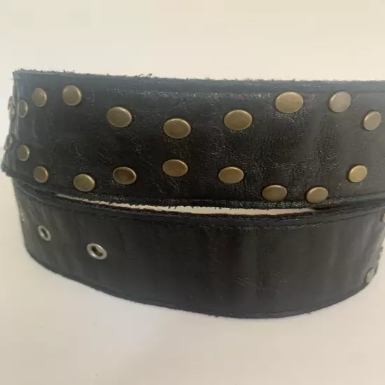 Leather/Fabric Studded Women’s Black Belt Gold Floral Buckle Size 30