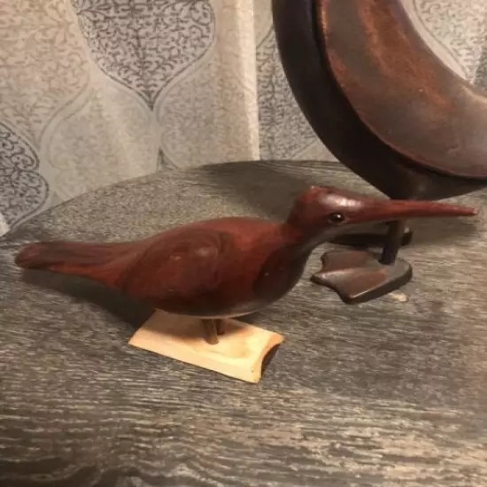 Vintage 1960 hand carved wood bird and a hand carved duck glass eyes