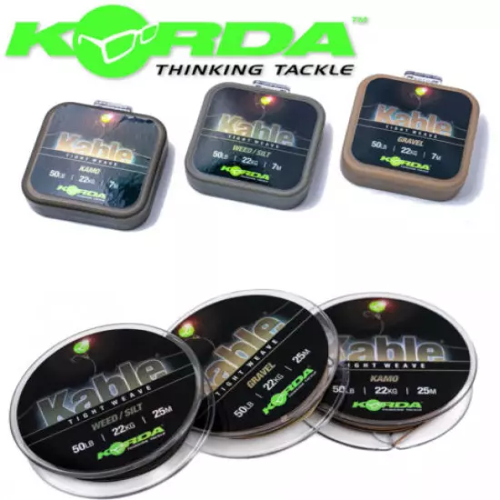 Korda Kable Tight Weave Leadcore Leader 50lb 7m or 25m All Colours Carp Fishing 