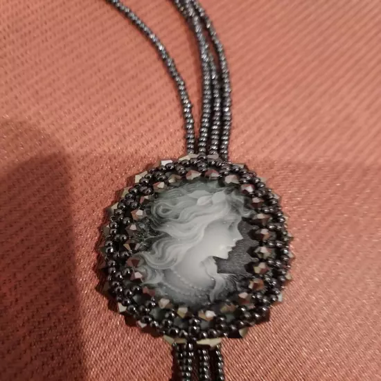 Vintage Victorian Lady Cameo Bolo Tie For Women Western Style Necktie