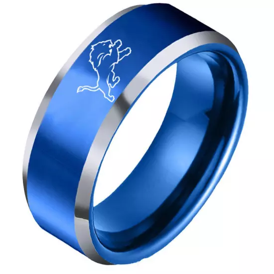 Detroit Lions Football Team Stainless Steel Rings Band Men's Jewelry Size 6-13