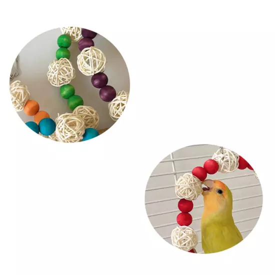 Rattan Bird Swing Perch Toy Wood Bead Hanging Parrot Standing Toy Claws Grinding