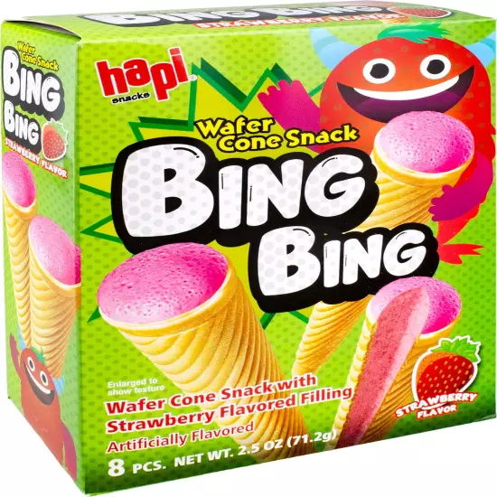 Bing Bing Cone Snack with Strawberry Flavored Filling, 2.5 Ounce